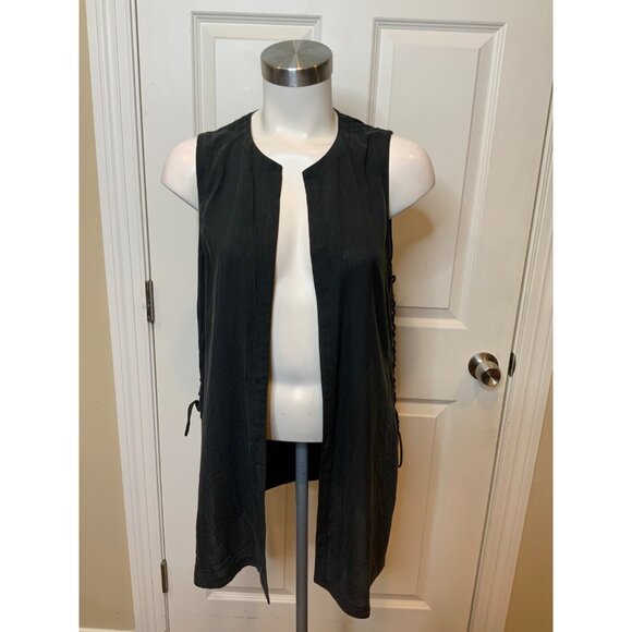 Go Silk Dark Gray 100% Silk Side Lace-Up Vest, Size S - Picture 1 of 5